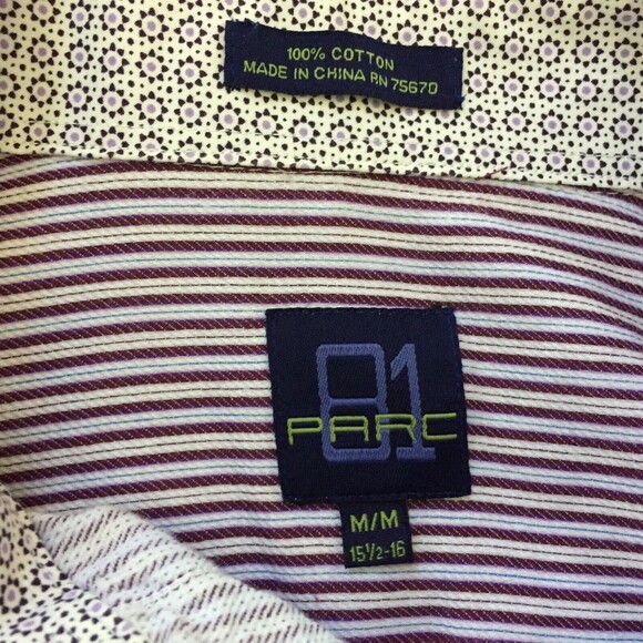 Parc 81 Dress Shirt Men Medium Double Button Flip Cuff and Collar Purple Stripe - Picture 5 of 6
